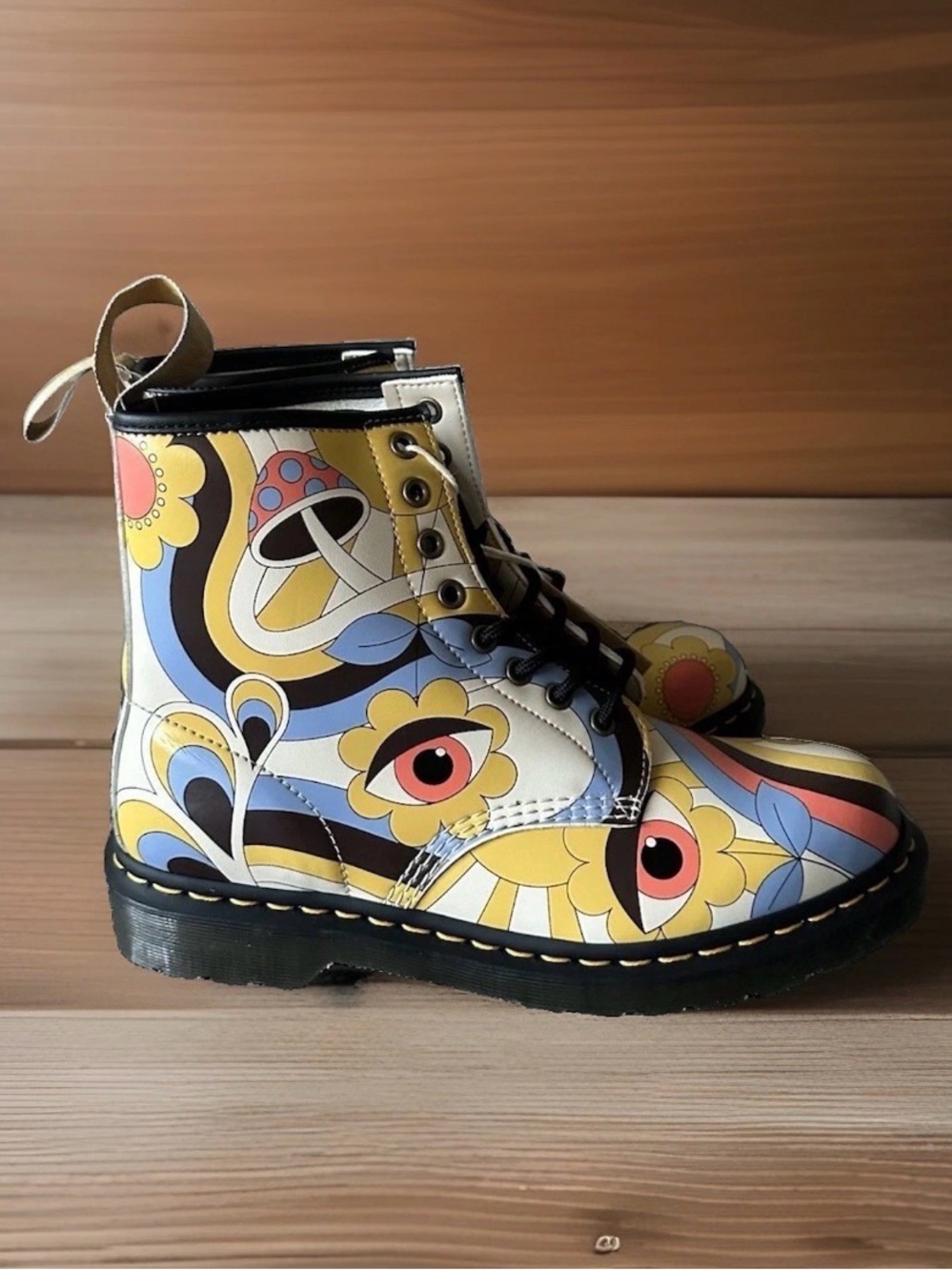 Dr. Martens Vegan 1460 Retro Ray Kemble Boots Mushroom Eyeball Psychedelic NWT